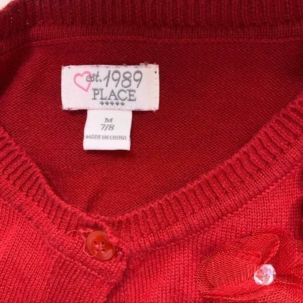 Children’s Place red Floral Appliqué girl Medium Holiday Cardigan sweater jacket